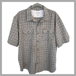 Orvis Men's‎ Gray Checkered Short Sleeve Button Down W/Pockets Sz. XL EUC